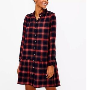 NWT LOFT Plaid Drop Waist Shirtdress XXS